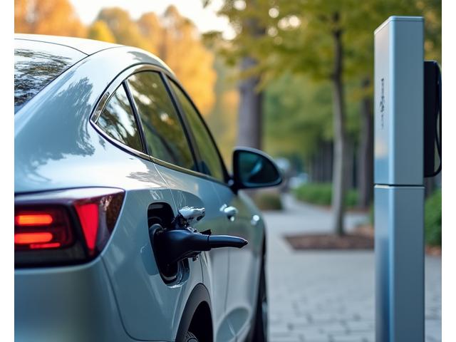 Electric vehicle charging at a modern public charging station in Canada